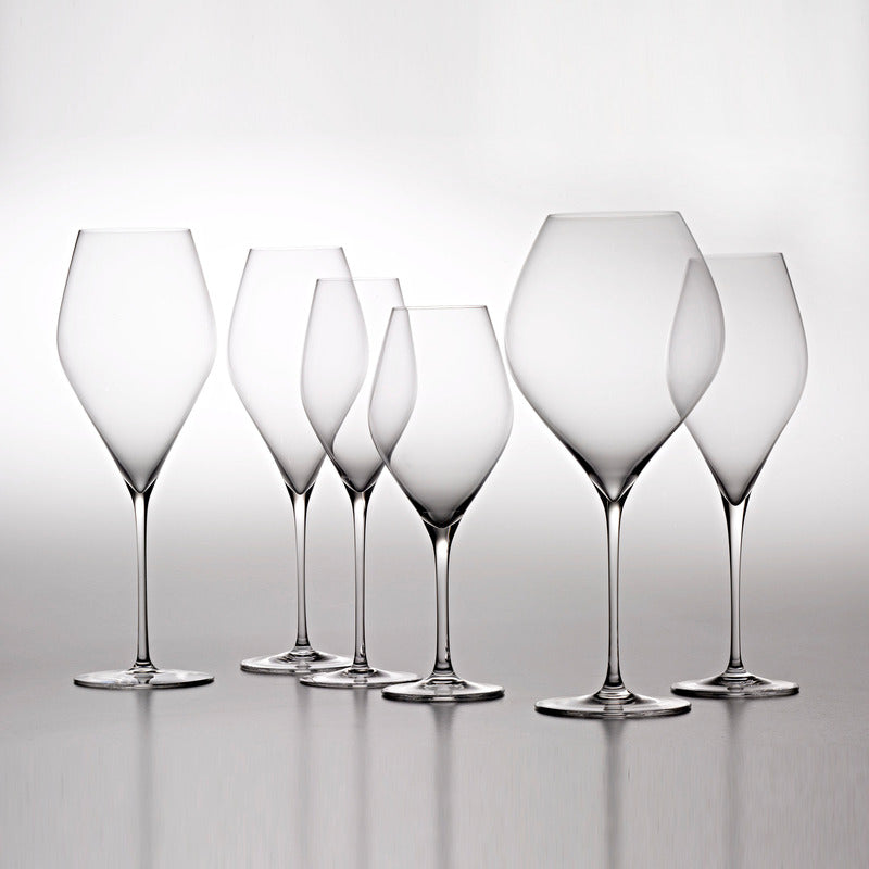 Crystal red wine glasses highlighting elegant silhouette
