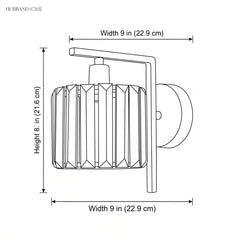 Line drawing of the sconce, 9 in wide and 8 in high