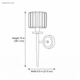 Line drawing of the sconce with height 15 in and width 8.5 in