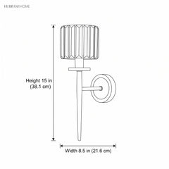 Line drawing of the sconce with height 15 in and width 8.5 in