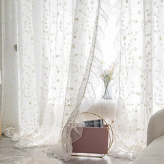 Curtains Sheers and Panels – White Embroidered Floral Tulle Window Drapes - Hurbane Home