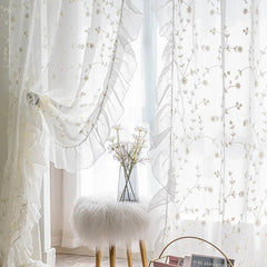 Curtains Sheers and Panels – White Embroidered Floral Tulle Window Drapes - Hurbane Home
