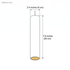 Dimension diagram showing 7.9 inch length and 2.4 inch diameter
