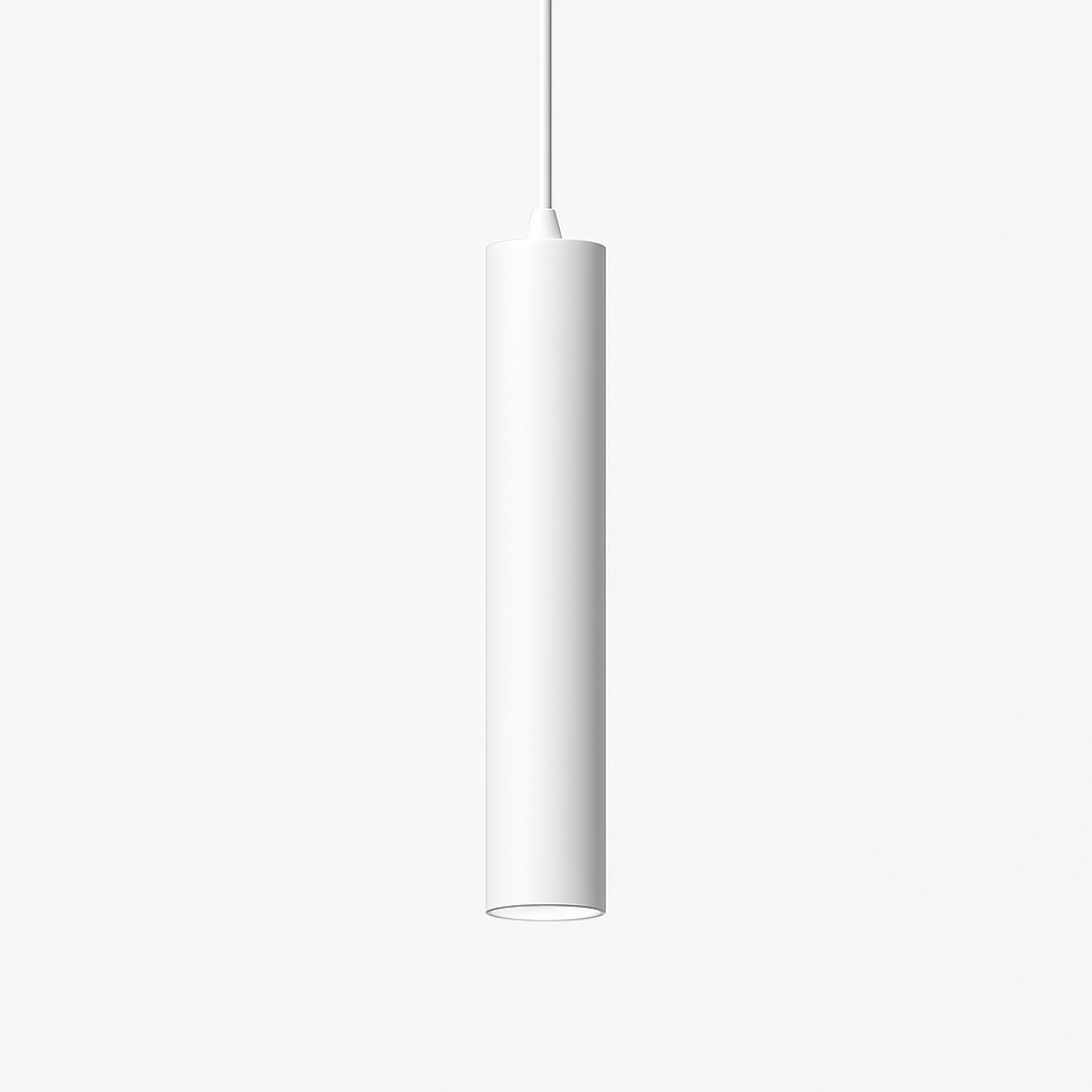 Single white tube pendant shown against a plain white backdrop