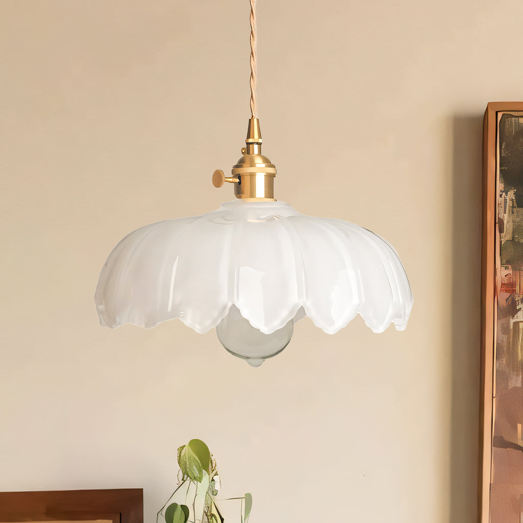 Fay Rustic Tulip Glass Pendant Light Retro Flower Bud Brass