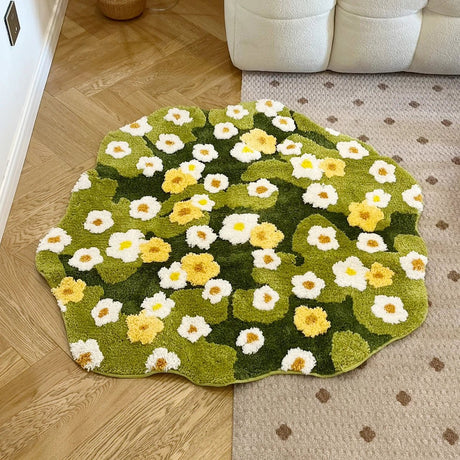 Daisy Area Rug – Tufted Moss Floral Anti - Slip Indoor Mat - Hurbane Home