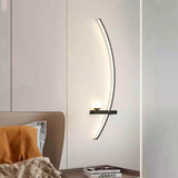 Curved LED sconce mounted in a bright daytime study corner