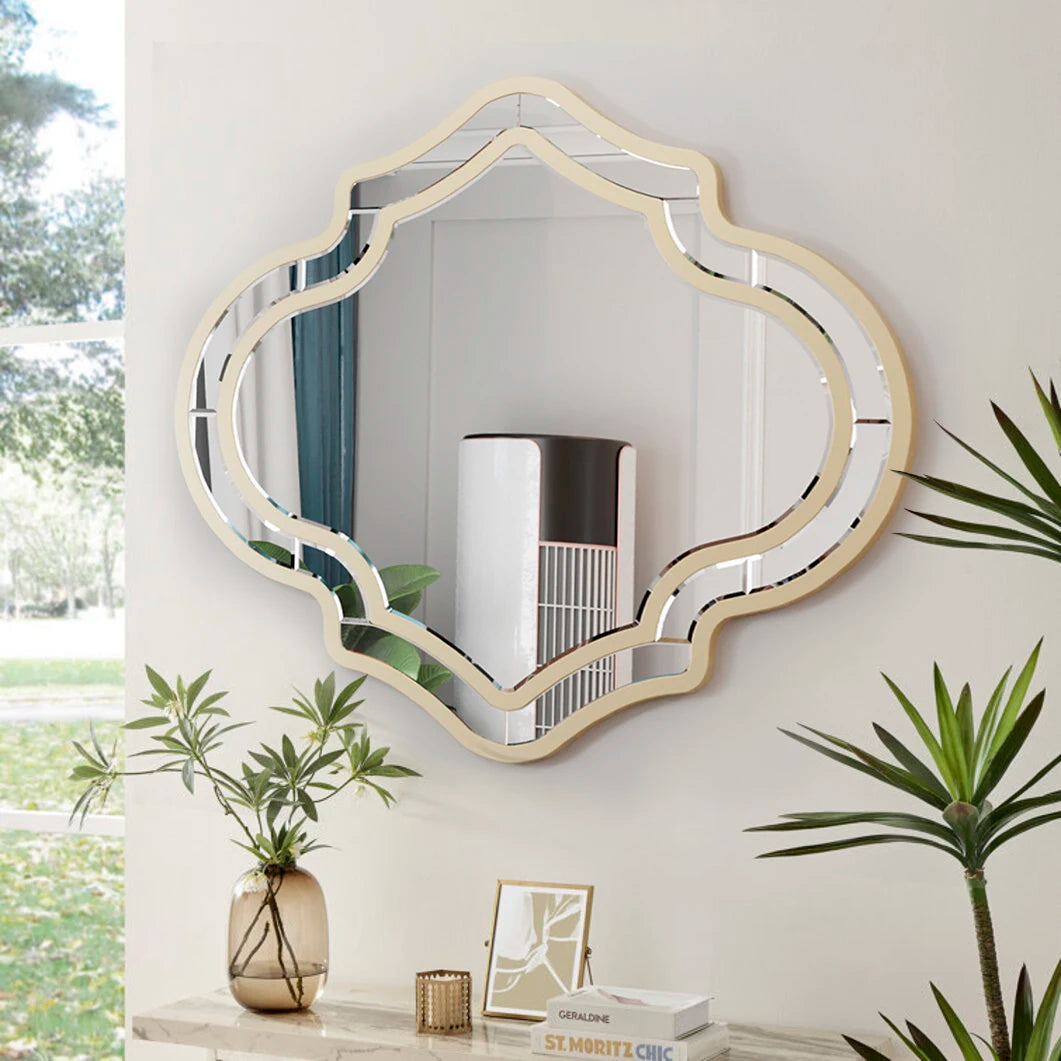 Glass framed mirror with irregular design