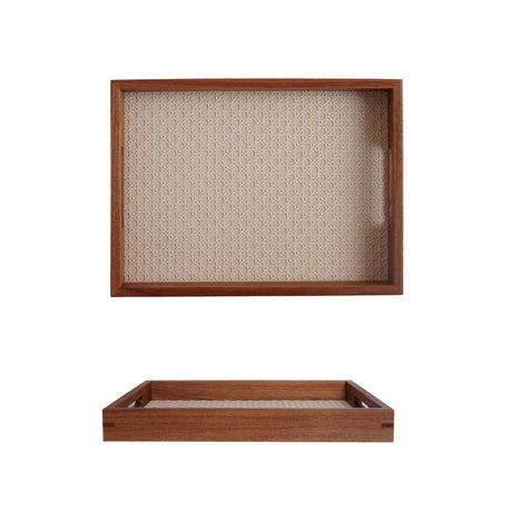 Decorative tray organizer with bamboo leather insert on vanity