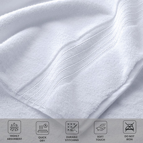 White Bath Towels 6pc Set - 100% Cotton, Absorbent 550 GSM, 24x50in