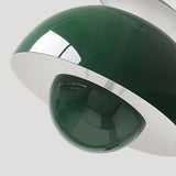 Detail of the domed cap and orb base of the metal bud pendant light