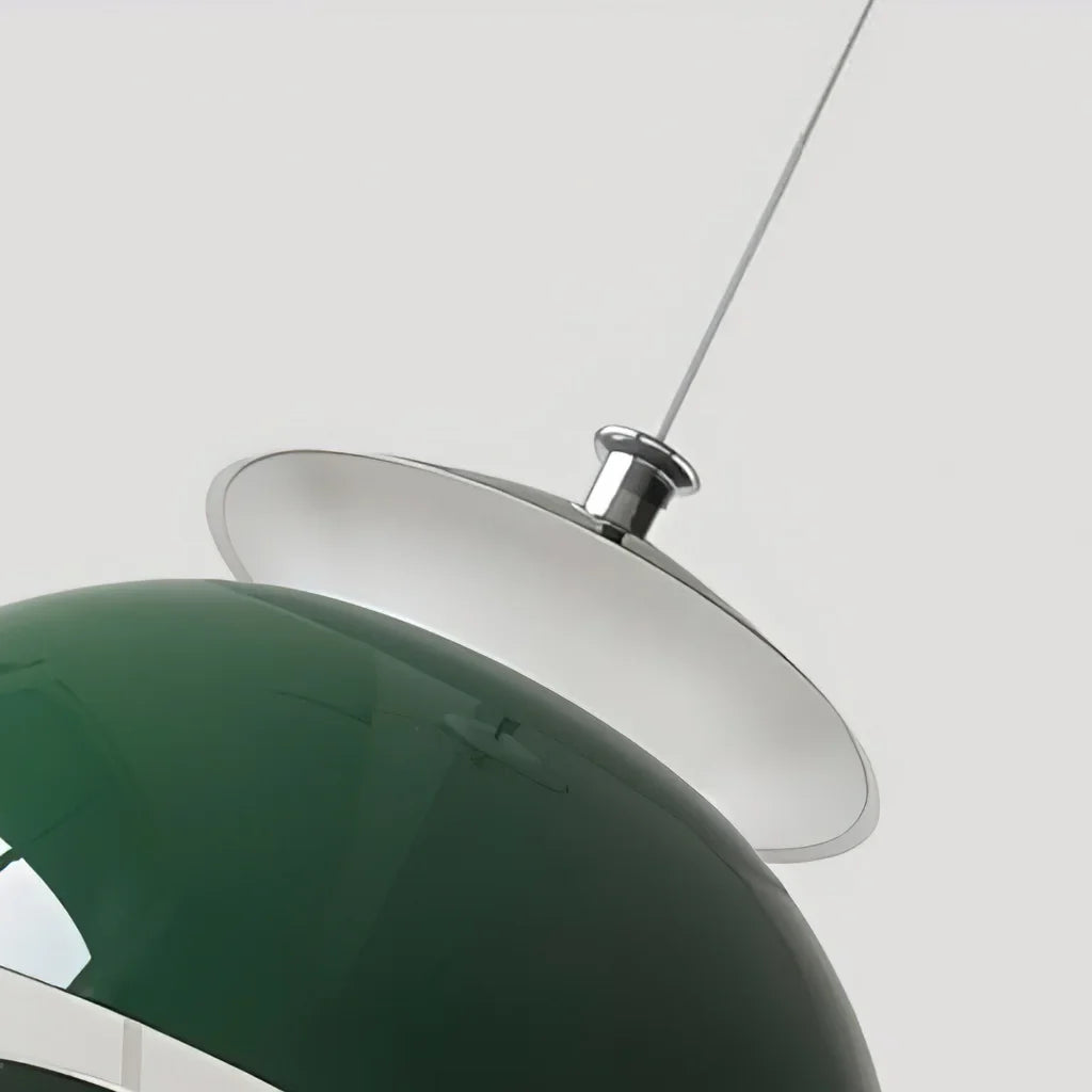 Close up of the glossy painted metal shade on the bud pendant light