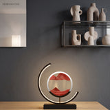 Dimmable LED table lamp casting warm glow near shelf and vases
