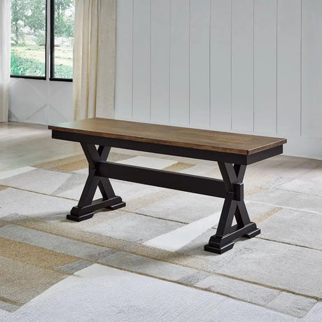 Farmhouse Dining Bench – Dark Brown Wood Seat With Black Frame.