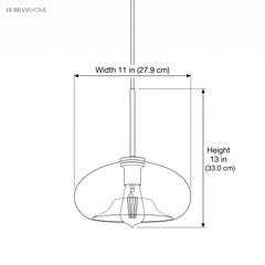 Dimension drawing of the pendant, width 11 in and height 13 in