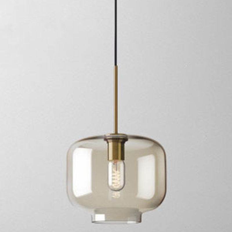 Studio shot of the amber jar shade with a flat glass base
