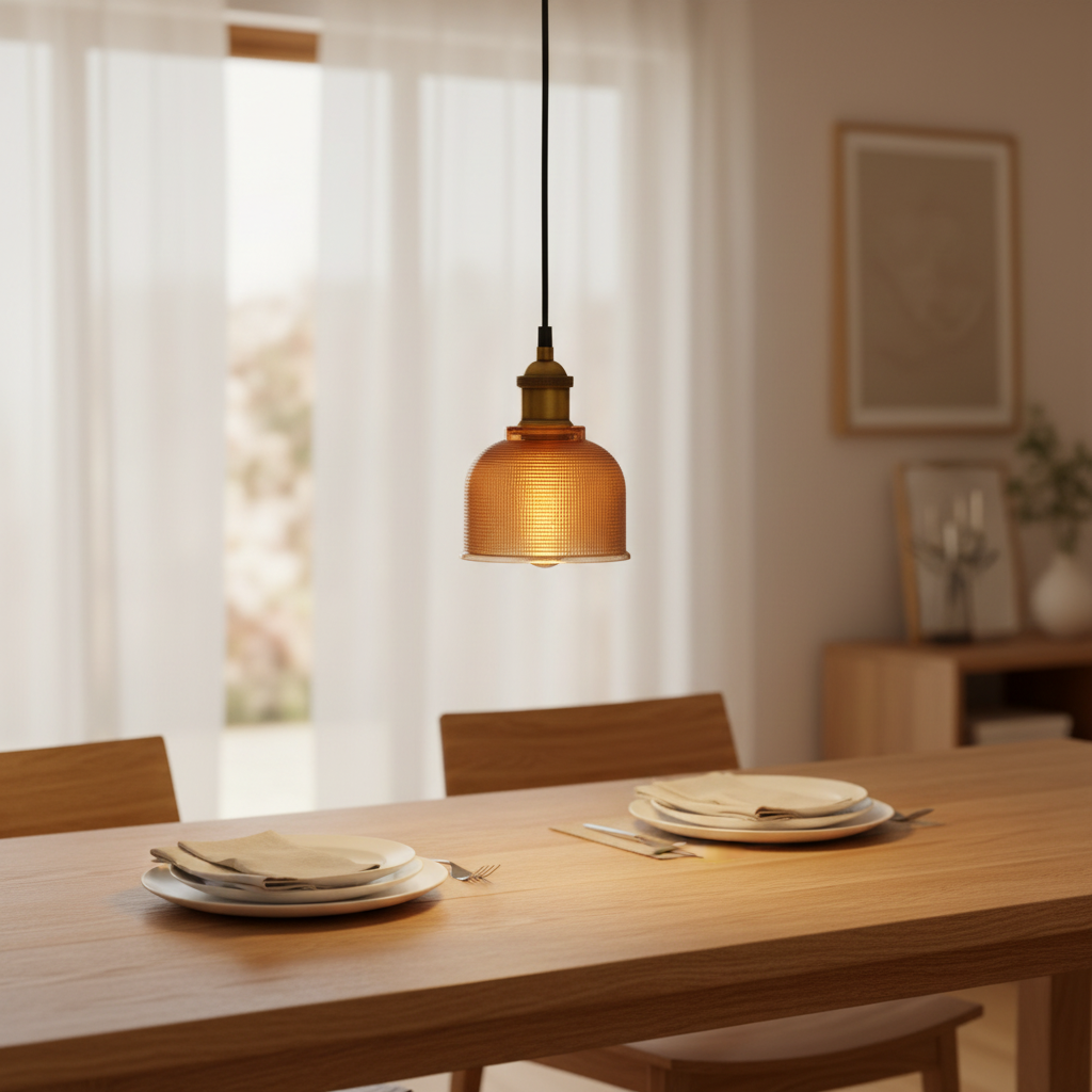 Retro Gridded Glass Pendant Light Bell Shade for Dining Rooms