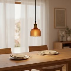Retro Gridded Glass Pendant Light Bell Shade for Dining Rooms