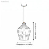 Line drawing of the pendant with shade height 9.5 in and width 10 in