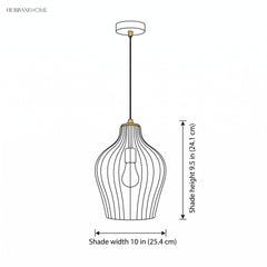 Line drawing of the pendant with shade height 9.5 in and width 10 in