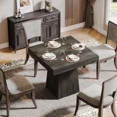 Dining Room Table Pedestals – Tribesigns 31.5in Square Farmhouse Table - Hurbane Home