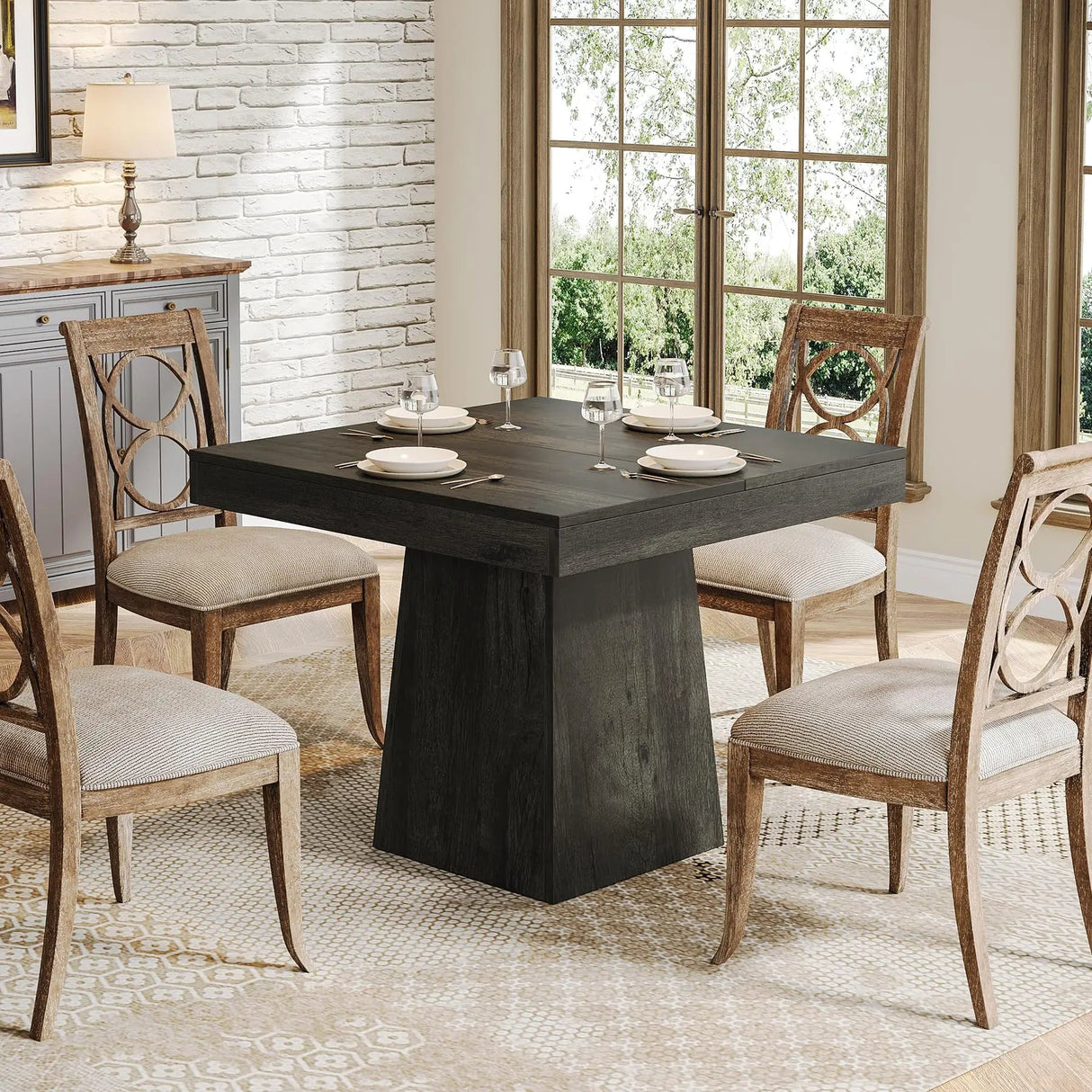 Dining Room Table Pedestals – Tribesigns 31.5in Square Farmhouse Table - Hurbane Home