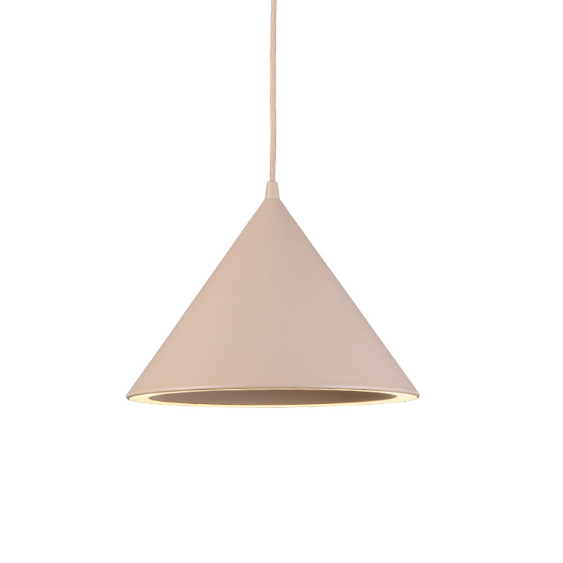 Pink cone pendant shade shown unlit on a plain white background