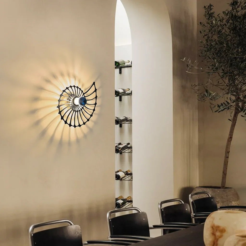 Shell wall light on a dining room wall