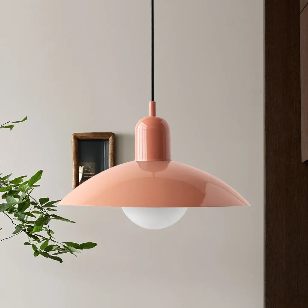 Pink shade and pink body colourway of the dome glass globe pendant