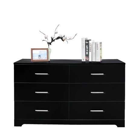 Double Dresser - Elegant Wooden Storage with Spacious Black Drawers for Bedroom - Hurbane Home