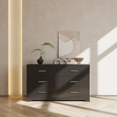 Double Dresser - Elegant Wooden Storage with Spacious Black Drawers for Bedroom - Hurbane Home