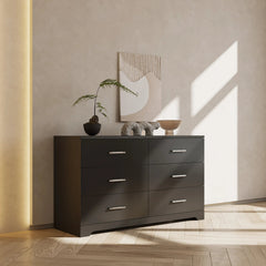 Double Dresser - Elegant Wooden Storage with Spacious Black Drawers for Bedroom - Hurbane Home