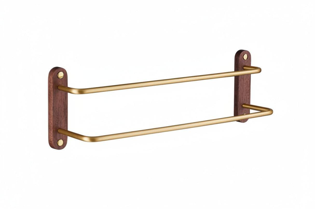 Double Towel Bar Brass - Space - Saving Wall Mounted Rack for Bathroom Storage - wall mounted towel rack - Hurbane Home