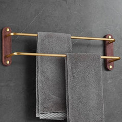 Double Towel Bar Brass - Space - Saving Wall Mounted Rack for Bathroom Storage - wall mounted towel rack - Hurbane Home