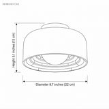 Dimension drawing showing 8.7 inch diameter and 5.1 inch height of the shade