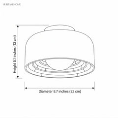 Dimension drawing showing 8.7 inch diameter and 5.1 inch height of the shade