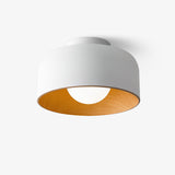 Drum flush mount ceiling light with wood grain interior colour option view 3