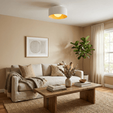 Drum flush mount ceiling light with wood grain interior further product image 4