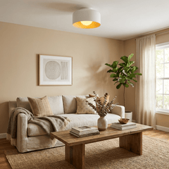 Drum flush mount ceiling light with wood grain interior further product image 4