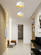 Drum flush mount ceiling light with wood grain interior alternative angle view 7