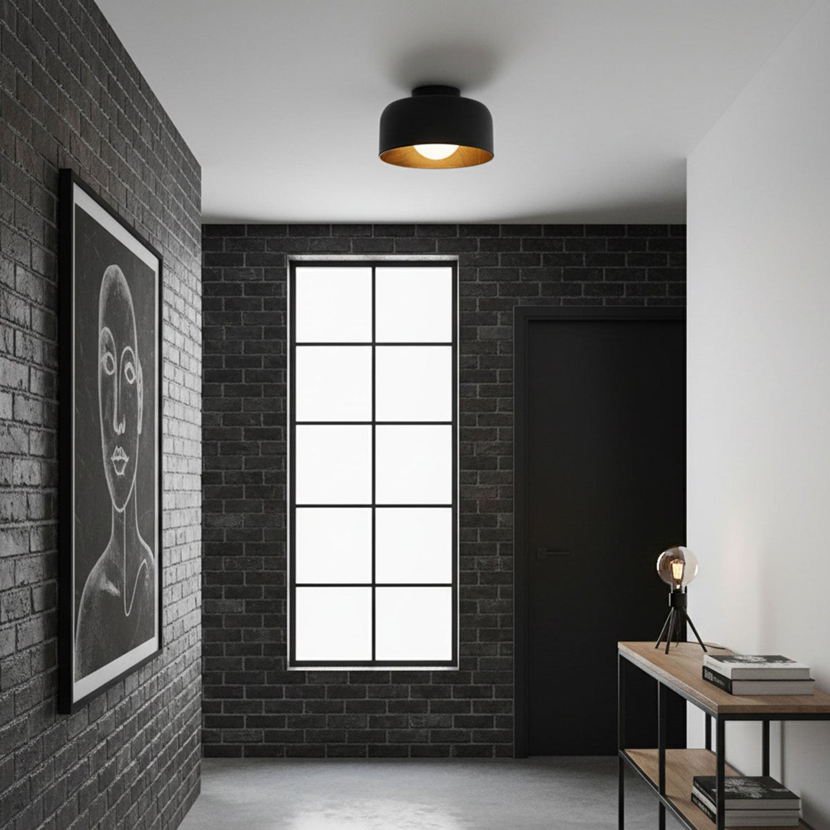 Drum flush mount ceiling light with wood grain interior colour option view 9