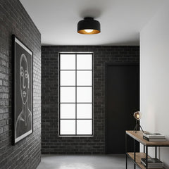 Drum flush mount ceiling light with wood grain interior colour option view 9