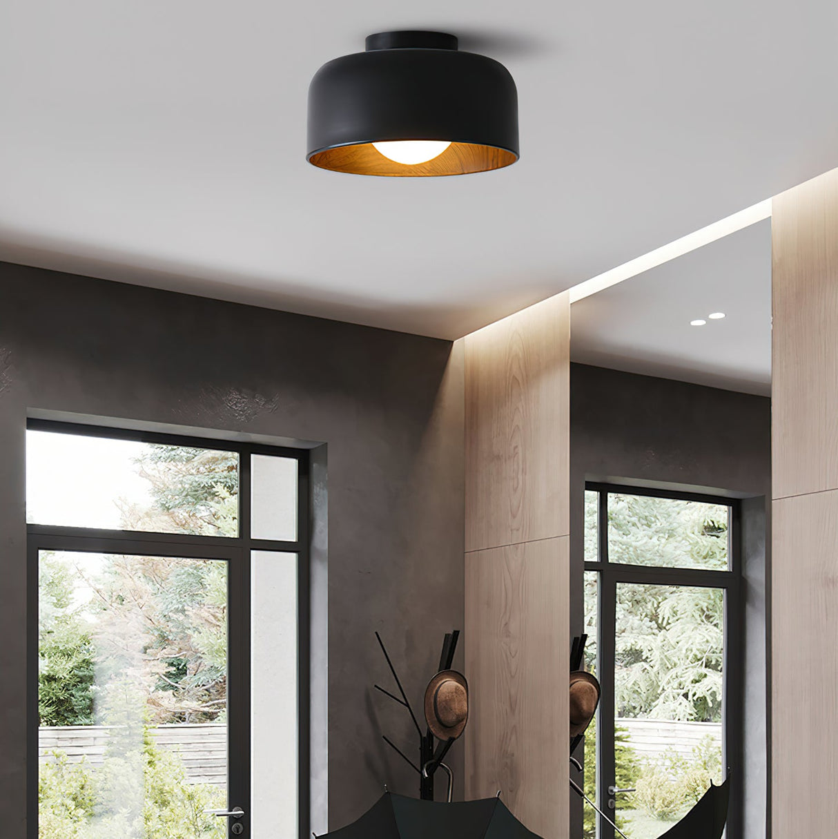 Drum flush mount ceiling light with wood grain interior supplementary product view 17