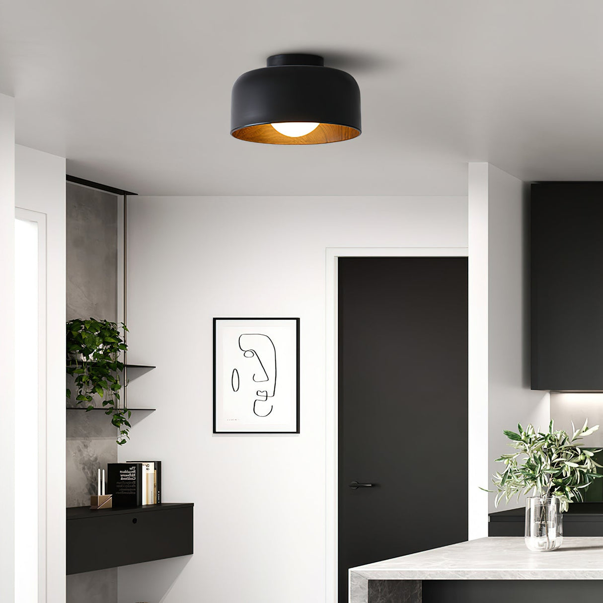 Drum flush mount ceiling light with wood grain interior additional product view 18