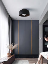 Drum flush mount ceiling light with wood grain interior further product image 22