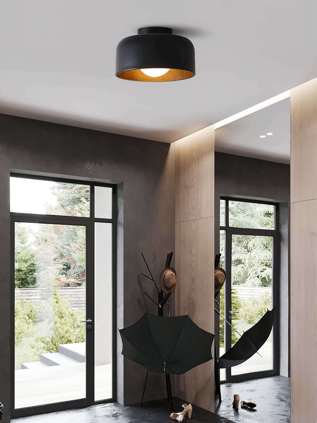 Drum flush mount ceiling light with wood grain interior supplementary product view 23