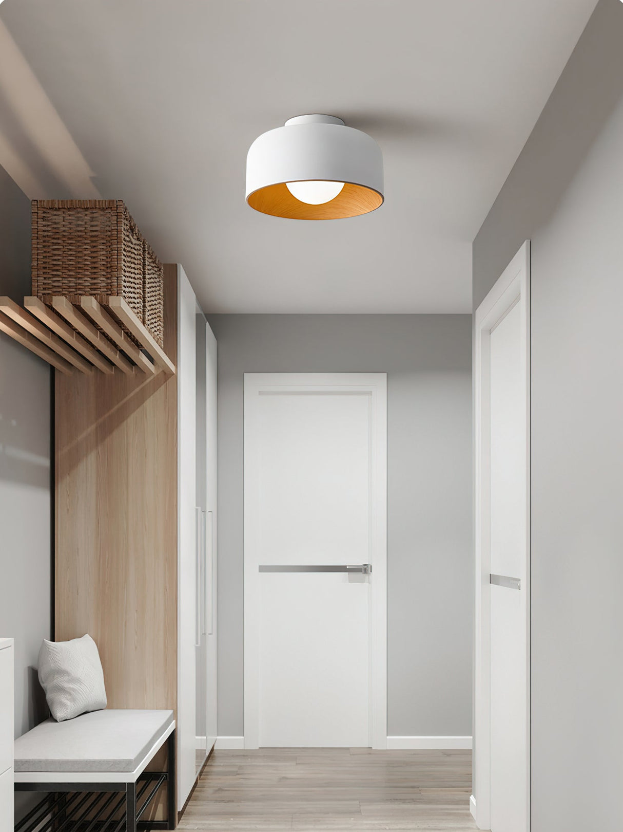 Drum flush mount ceiling light with wood grain interior additional product view 24