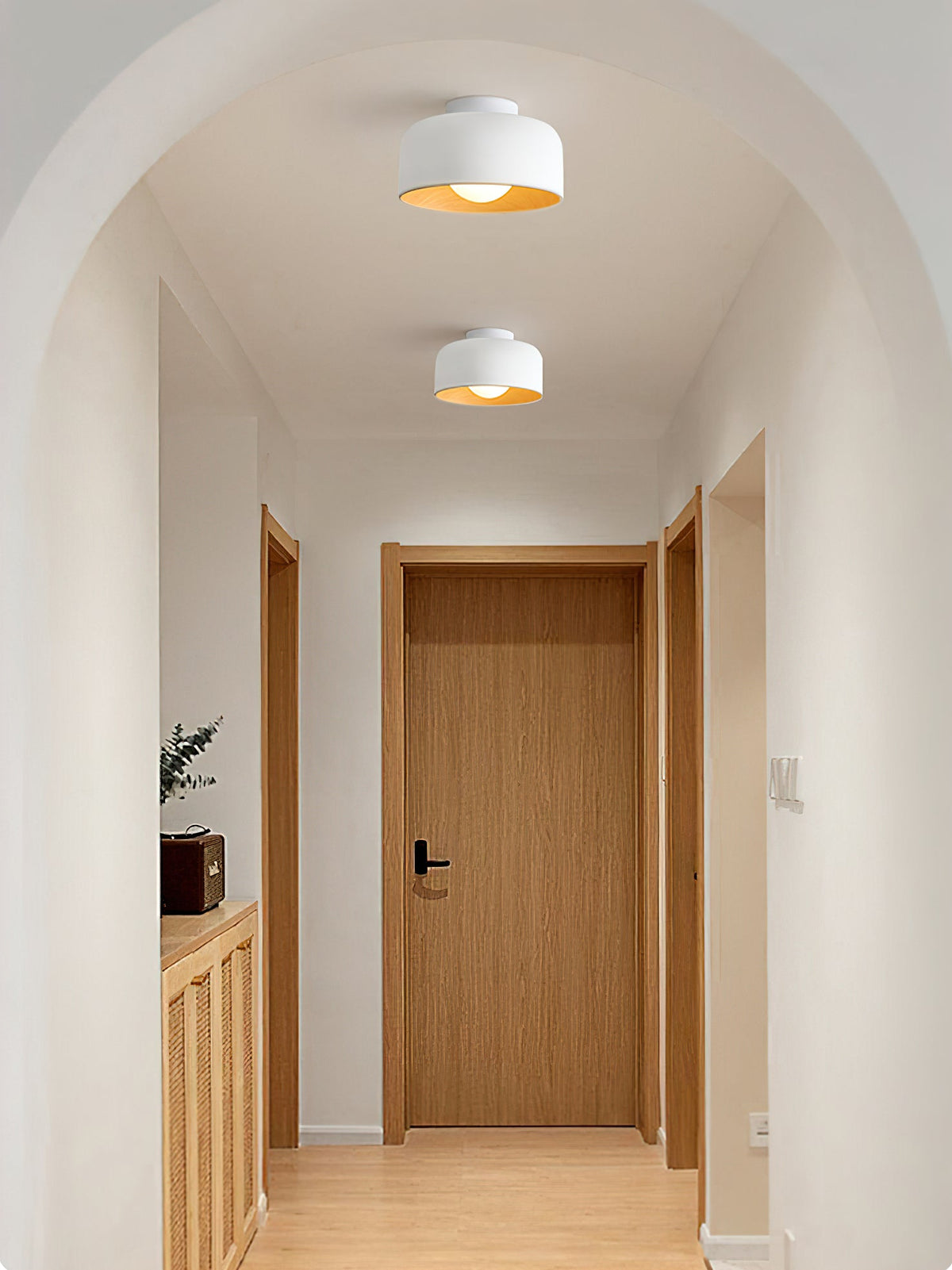 Drum flush mount ceiling light with wood grain interior alternative angle view 25
