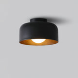 Drum flush mount ceiling light with wood grain interior close detail view 26