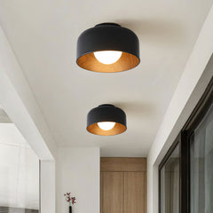 Drum flush mount ceiling light with wood grain interior alternative angle view 43